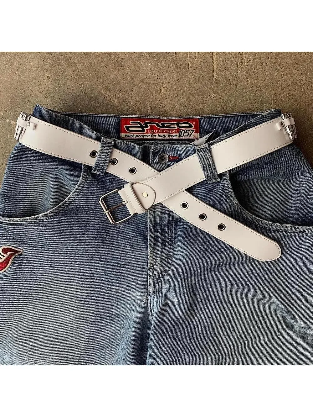Y2k Cyber White Bullet Belt studded vintage style. Cool grunge/punk look